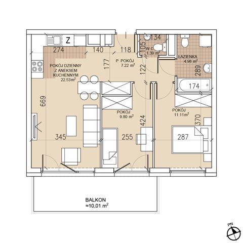 Plan 3 pok. 57m²