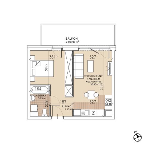 Plan 1 pok. 37m²