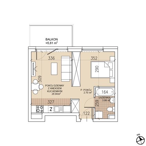 Plan 1 pok. 36m²