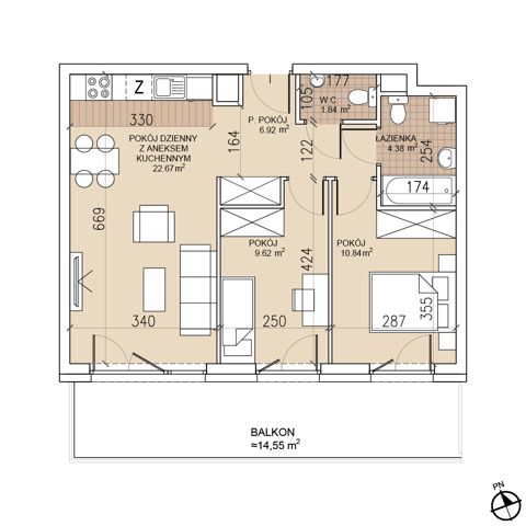 Plan 3 pok. 56m²