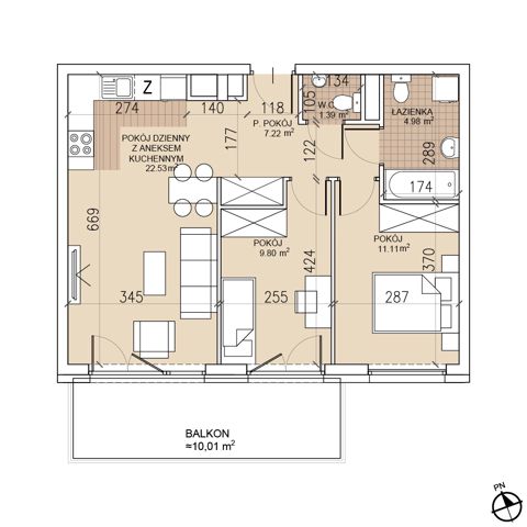 Plan 3 pok. 57m²