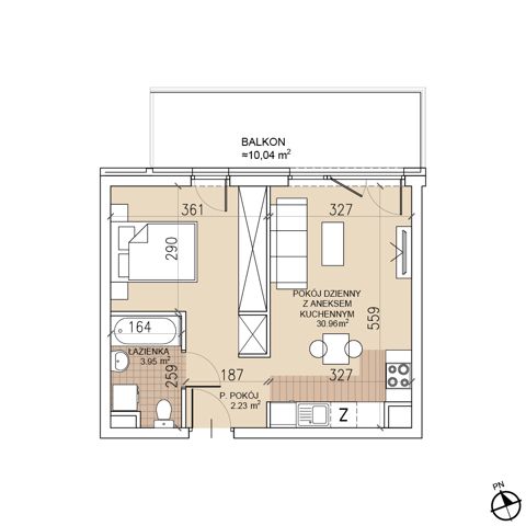 Plan 1 pok. 37m²