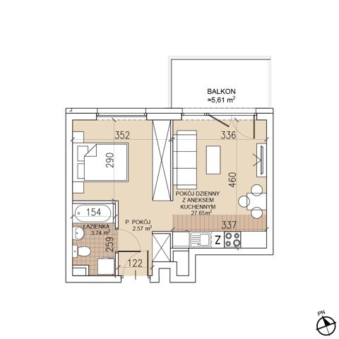 Plan 1 pok. 34m²