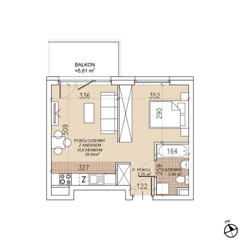 Plan 1 pok. 36m²