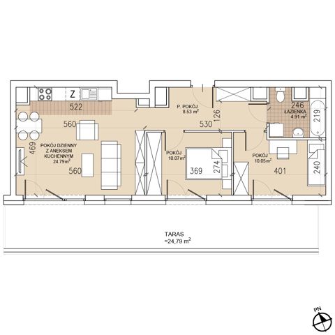 Plan 3 pok. 58m²