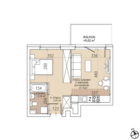 Plan 1 pok. 34m²