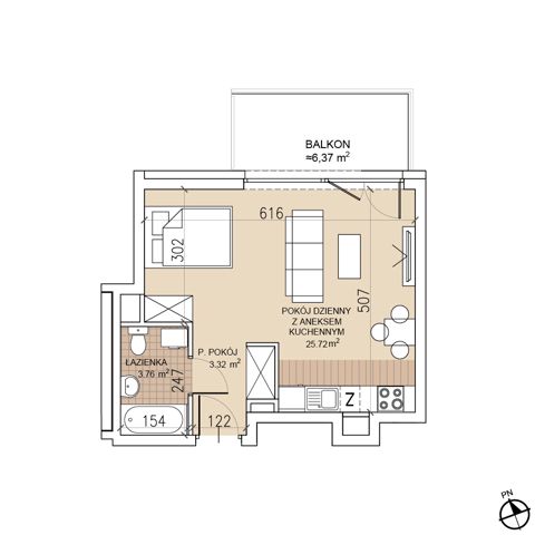 Plan 1 pok. 33m²