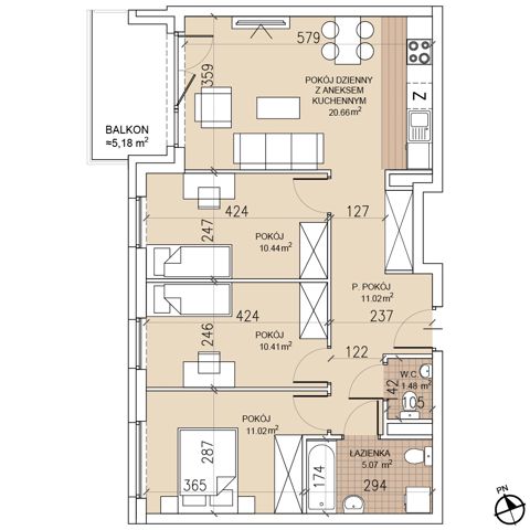Plan 4 pok. 70m²