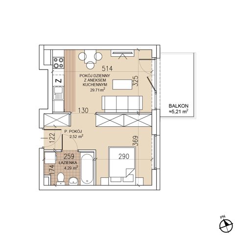 Plan 1 pok. 37m²