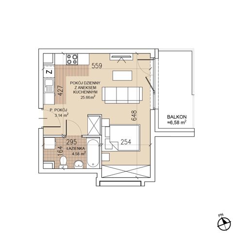 Plan 1 pok. 33m²