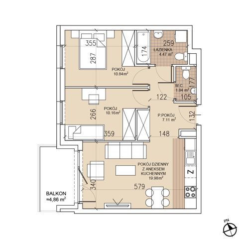 Plan 3 pok. 54m²