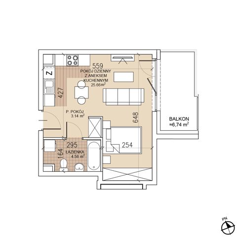 Plan 1 pok. 33m²