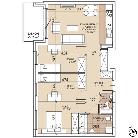 Plan 4 pok. 70m²