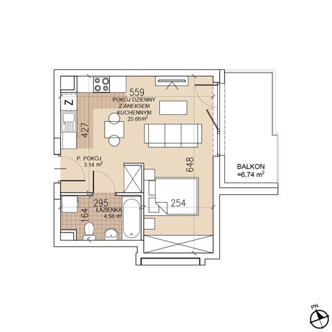 Plan 1 pok. 33m²