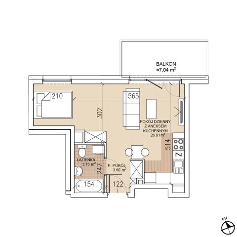 Plan 1 pok. 34m²