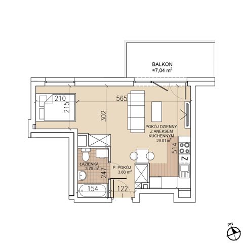 Plan 1 pok. 34m²