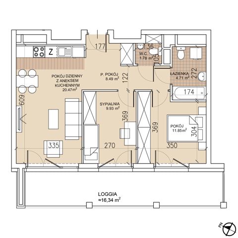 Plan 3 pok. 57m²