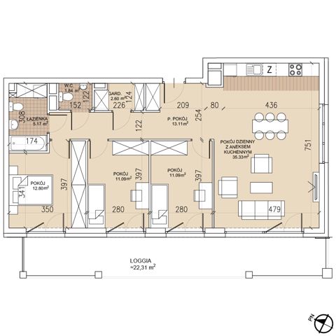 Plan 4 pok. 93m²