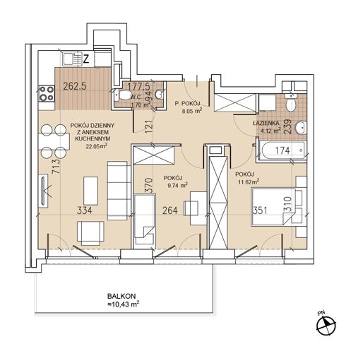Plan 3 pok. 57m²
