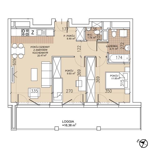 Plan 3 pok. 57m²