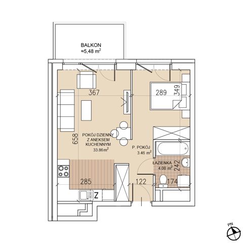 Plan 1 pok. 41m²