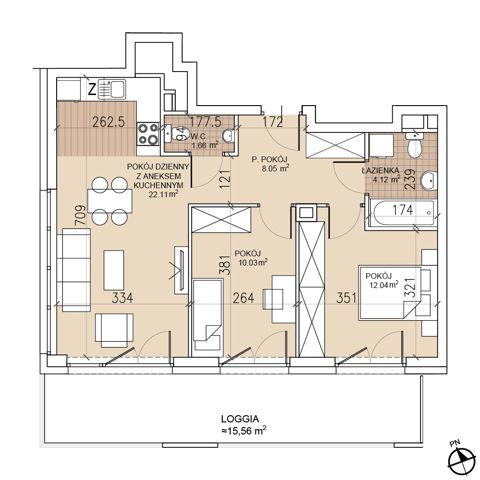 Plan 3 pok. 58m²