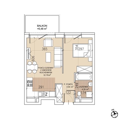 Plan 1 pok. 41m²