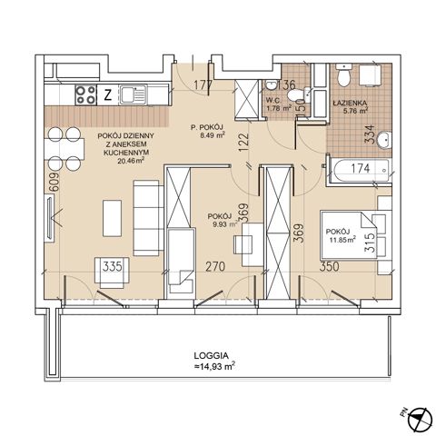 Plan 3 pok. 58m²