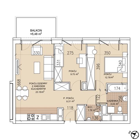 Plan 3 pok. 60m²