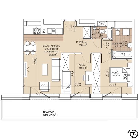 Plan 3 pok. 56m²
