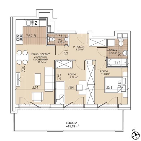 Plan 3 pok. 58m²