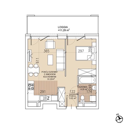 Plan 1 pok. 41m²