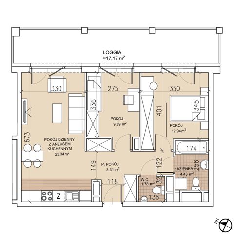 Plan 3 pok. 61m²
