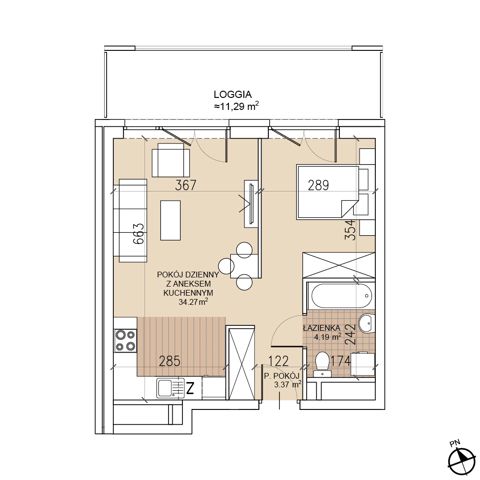 Plan 1 pok. 42m²