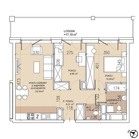 Plan 3 pok. 61m²