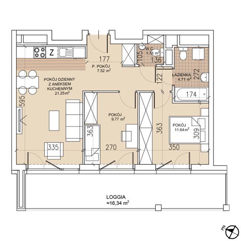 Plan 3 pok. 57m²