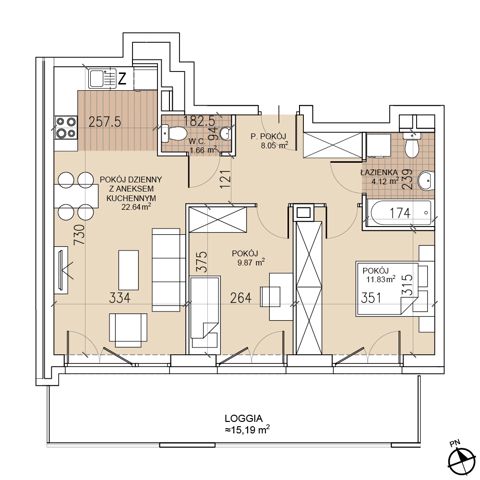 Plan 3 pok. 57m²