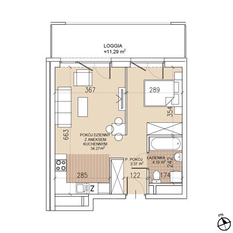 Plan 1 pok. 42m²