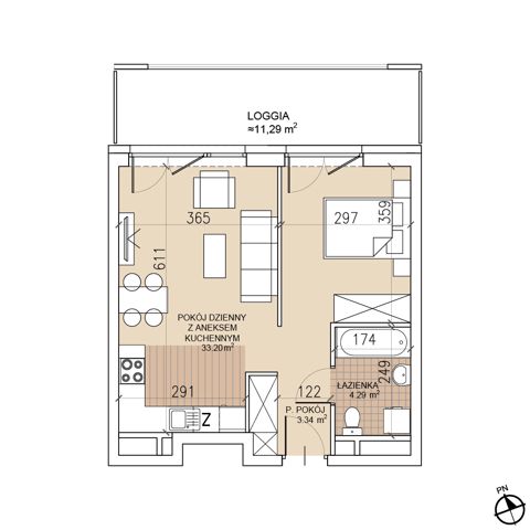 Plan 1 pok. 41m²