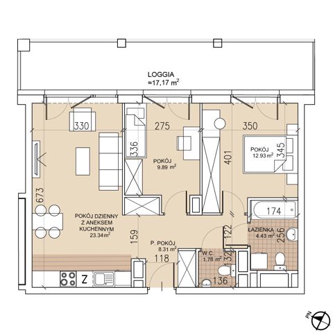 Plan 3 pok. 61m²