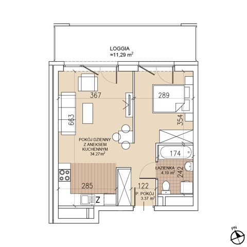 Plan 1 pok. 42m²