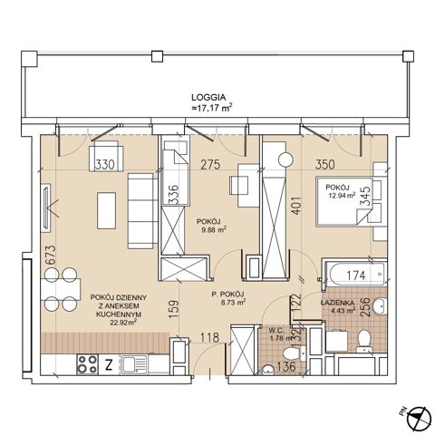 Plan 3 pok. 61m²