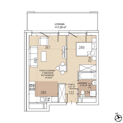 Plan 1 pok. 42m²