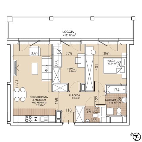 Plan 3 pok. 61m²