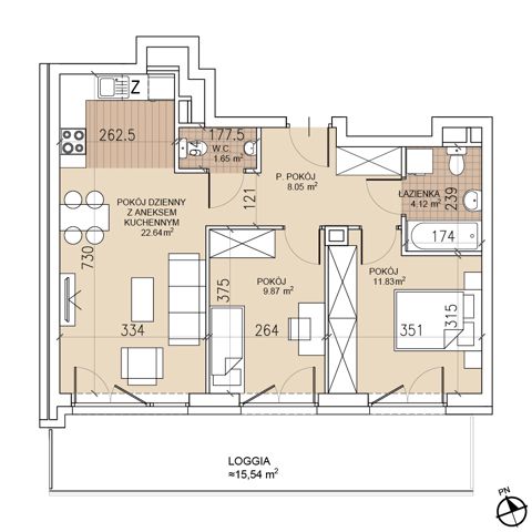 Plan 3 pok. 58m²
