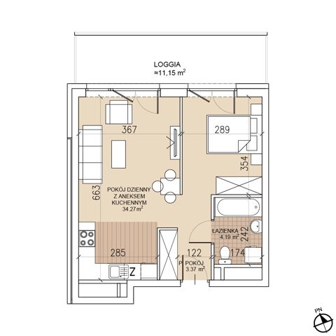 Plan 1 pok. 42m²
