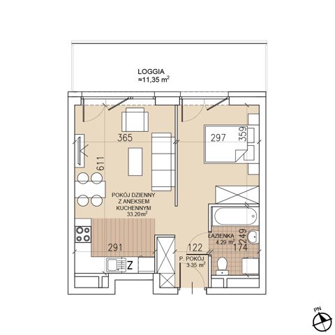 Plan 1 pok. 41m²