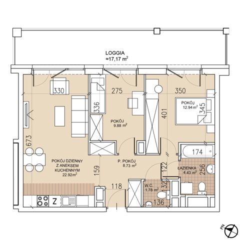 Plan 3 pok. 61m²