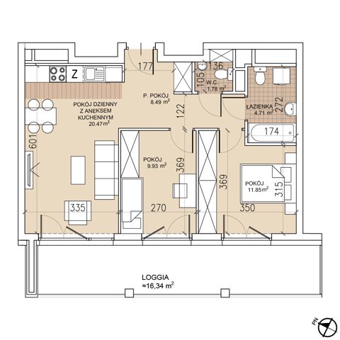 Plan 3 pok. 57m²