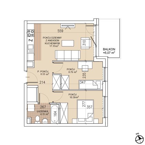 Plan 3 pok. 47m²